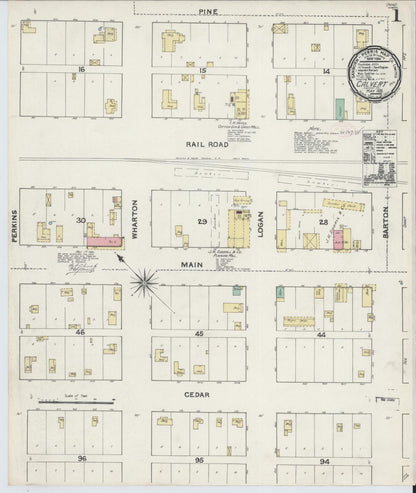 Sanborn Fire Insurance Map from Calvert, Robertson County, Texas (1891), Sheet #0001 - Complete Map Set gallery image, historic Sanborn map, vintage wall art, Texas Texas