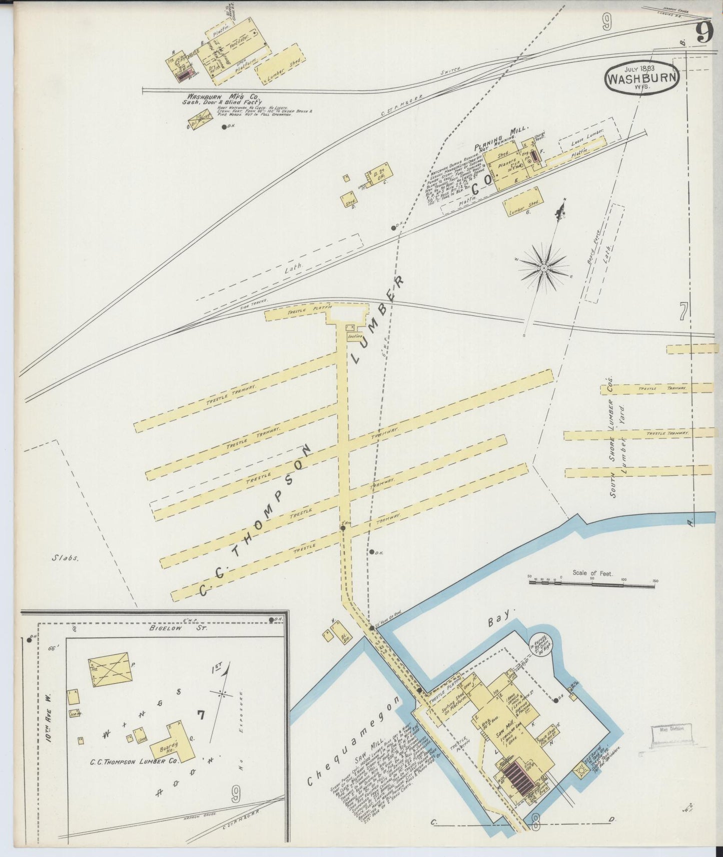 Sanborn Fire Insurance Map from Washburn, Bayfield County, Wisconsin (1893), Sheet #0009 - Historic Sanborn Fire Insurance Map Print, vintage old map wall art, antique decor, genealogy gift, Wisconsin Wisconsin map