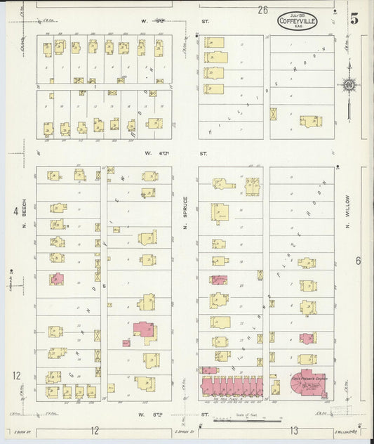 Sanborn Fire Insurance Map from Coffeyville, Montgomery County, Kansas (1913), Sheet #0005 - Historic Sanborn Fire Insurance Map Print, vintage old map wall art, antique decor, genealogy gift, Kansas Kansas map