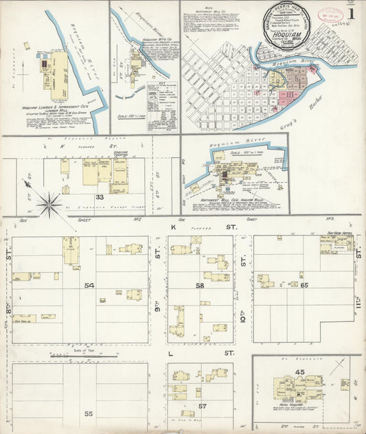 Sanborn Fire Insurance Map from Hoquiam, Grays Harbor County, Washington (1891), Sheet #0001 - Complete Map Set gallery image, historic Sanborn map, vintage wall art, Washington Washington