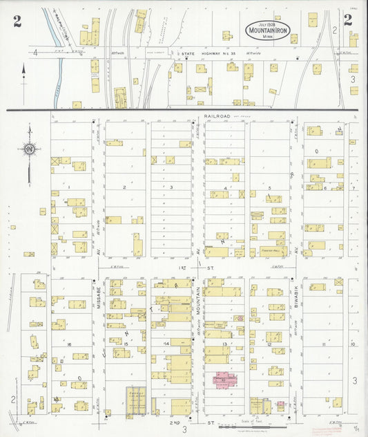 Sanborn Fire Insurance Map from Mountain Iron, Saint Louis County, Minnesota (1928), Sheet #0002 - Historic Sanborn Fire Insurance Map Print, vintage old map wall art, antique decor, genealogy gift, Minnesota Minnesota map