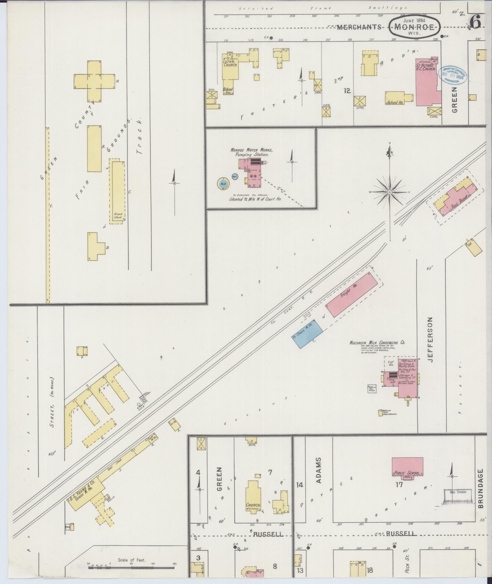 Sanborn Fire Insurance Map from Monroe, Green County, Wisconsin (1894), Sheet #0006 - Historic Sanborn Fire Insurance Map Print, vintage old map wall art, antique decor, genealogy gift, Wisconsin Wisconsin map