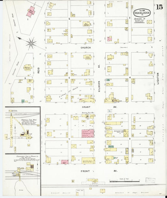 Sanborn Fire Insurance Map from Oskaloosa, Mahaska County, Iowa (1896), Sheet #0015 - Historic Sanborn Fire Insurance Map Print, vintage old map wall art