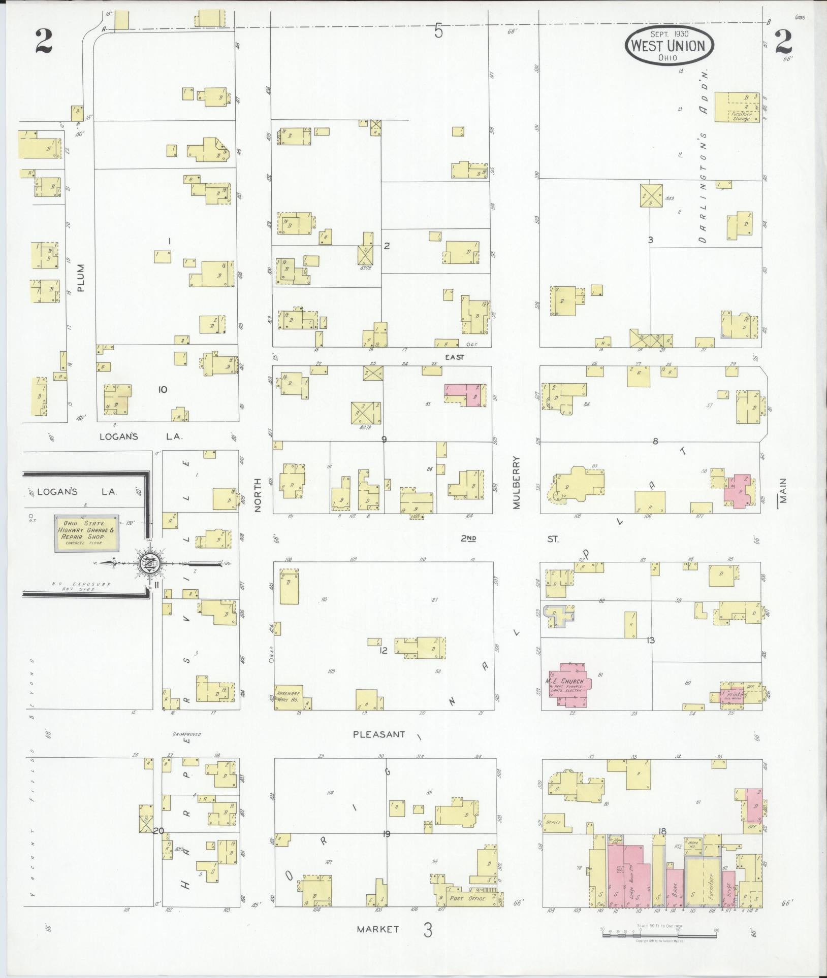 Sanborn Fire Insurance Map from West Union, Adams County, Ohio (1930), Sheet #0002 - Complete Map Set gallery image, historic Sanborn map, vintage wall art, Ohio Ohio