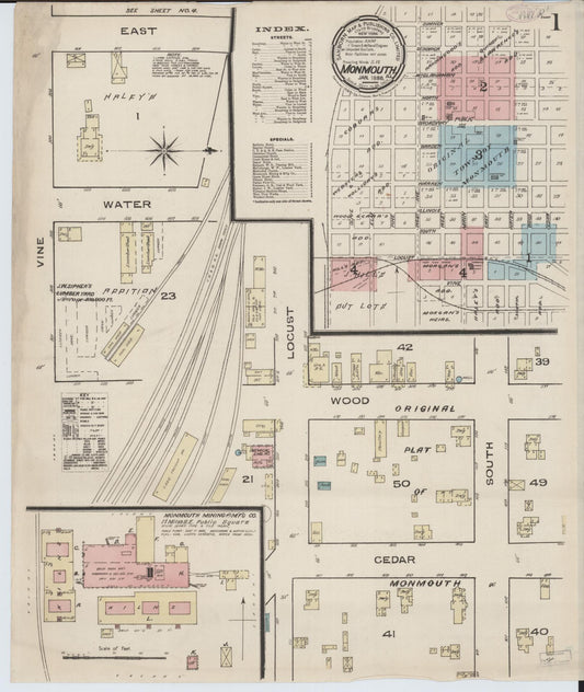 Sanborn Fire Insurance Map from Monmouth, Warren County, Illinois (1886), Sheet #0001 - Historic Sanborn Fire Insurance Map Print, vintage old map wall art, antique decor, genealogy gift, Illinois Illinois map