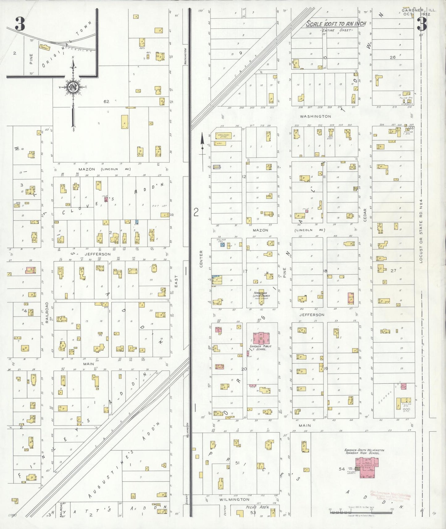 Sanborn Fire Insurance Map from Gardner, Grundy County, Illinois (1932), Sheet #0003 - Historic Sanborn Fire Insurance Map Print, vintage old map wall art, antique decor, genealogy gift, Illinois Illinois map