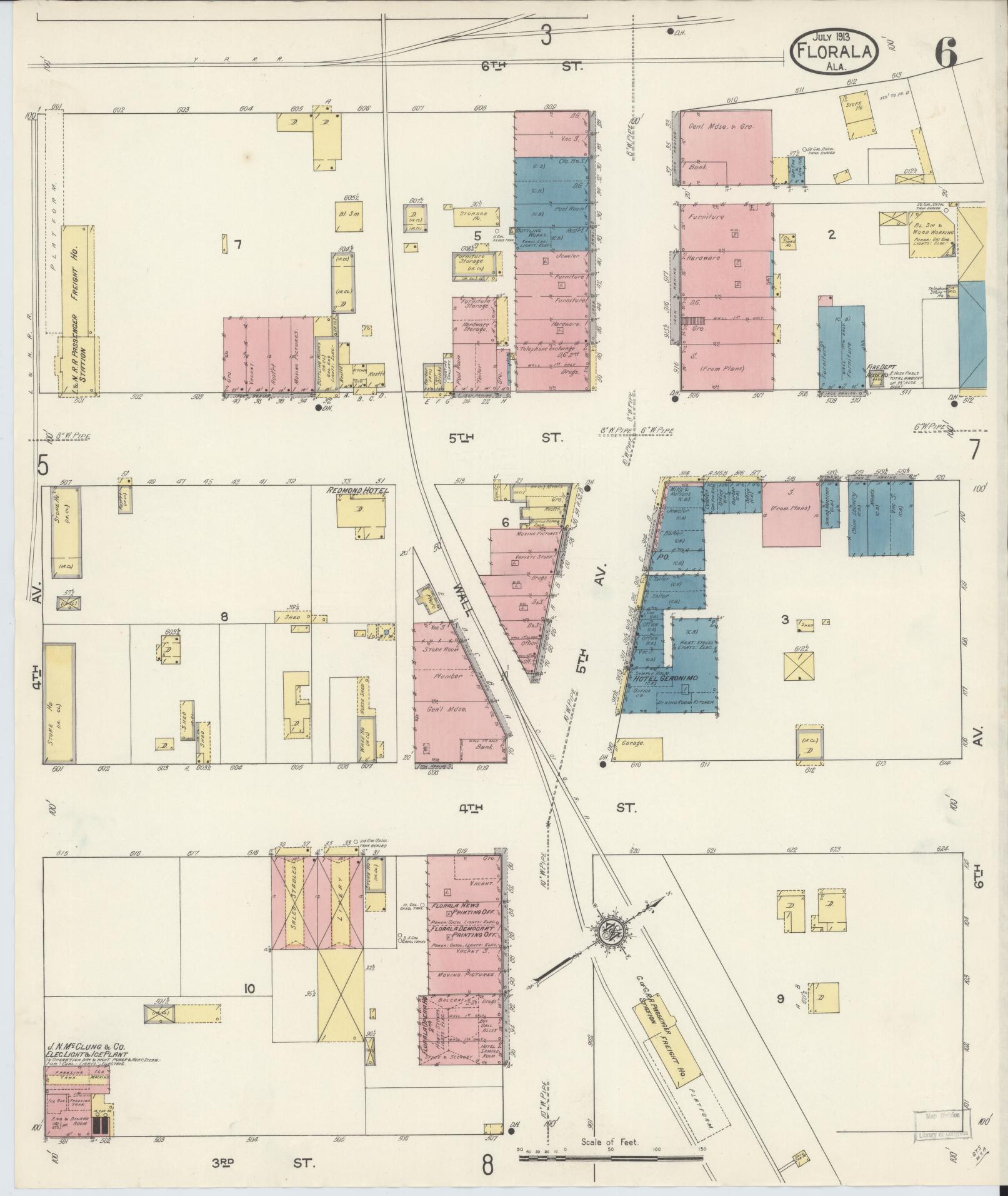 Sanborn Fire Insurance Map from Florala, Covington County, Alabama (1913), Sheet #0006 - Complete Map Set gallery image, historic Sanborn map, vintage wall art, Alabama Alabama