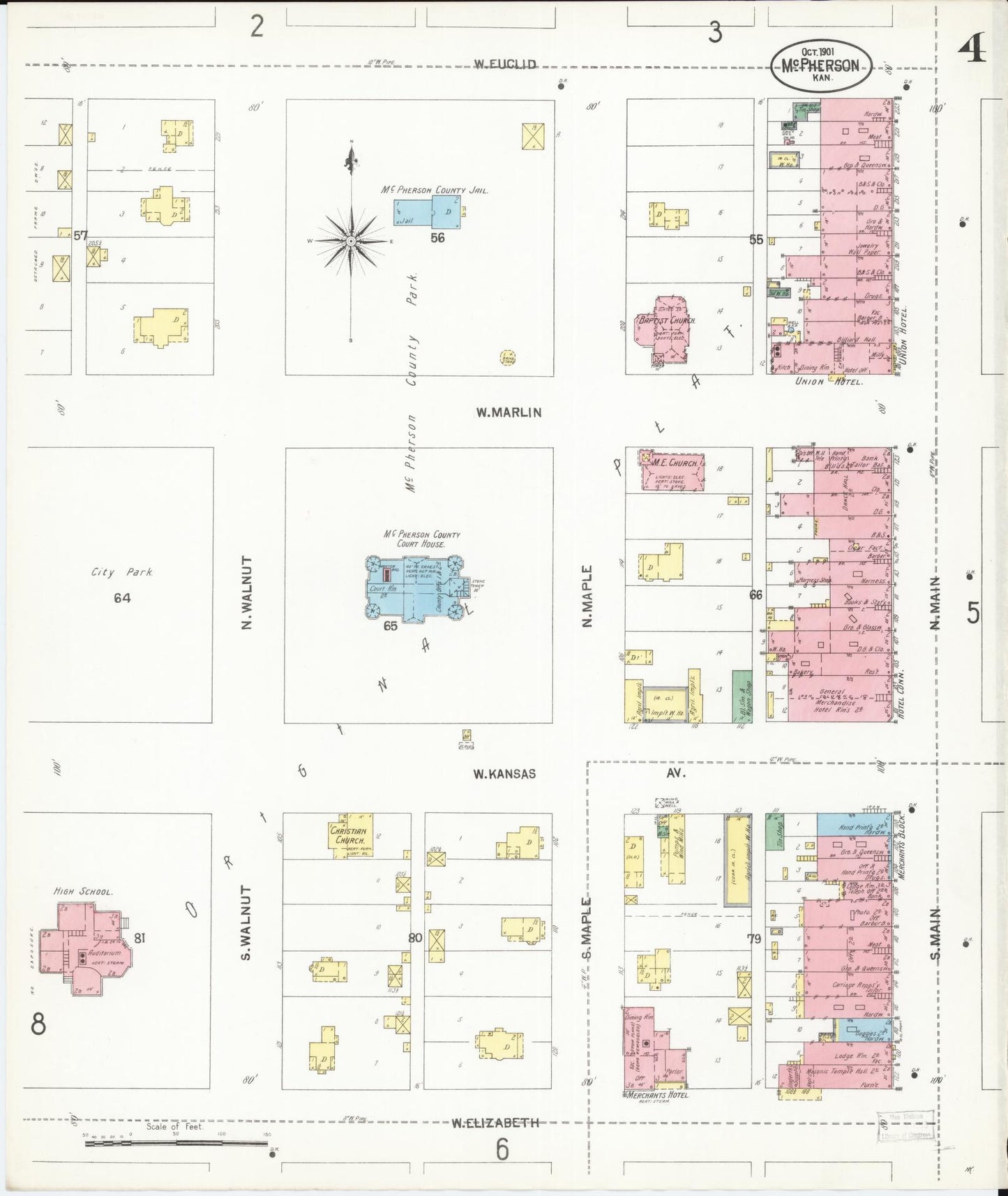 Sanborn Fire Insurance Map from Mcpherson, Mcpherson County, Kansas (1901), Sheet #0004 - Historic Sanborn Fire Insurance Map Print, vintage old map wall art, antique decor, genealogy gift, Kansas Kansas map