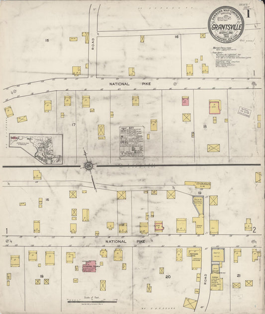 Sanborn Fire Insurance Map from Grantsville, Garrett County, Maryland (1922), Sheet #0001 - Historic Sanborn Fire Insurance Map Print, vintage old map wall art, antique decor, genealogy gift, Maryland Maryland map