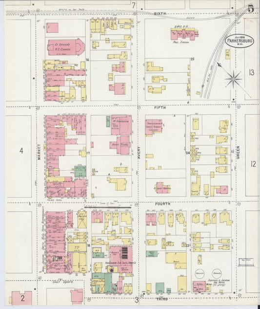 Sanborn Fire Insurance Map from Parkersburg, Wood County, West Virginia (1898), Sheet #0005 - Historic Sanborn Fire Insurance Map Print, vintage old map wall art, antique decor, genealogy gift, West Virginia West Virginia map
