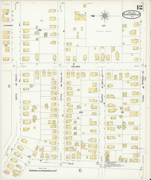 Sanborn Fire Insurance Map from Gloversville, Fulton County, New York (1907), Sheet #0012 - Historic Sanborn Fire Insurance Map Print, vintage old map wall art, antique decor, genealogy gift, New York New York map