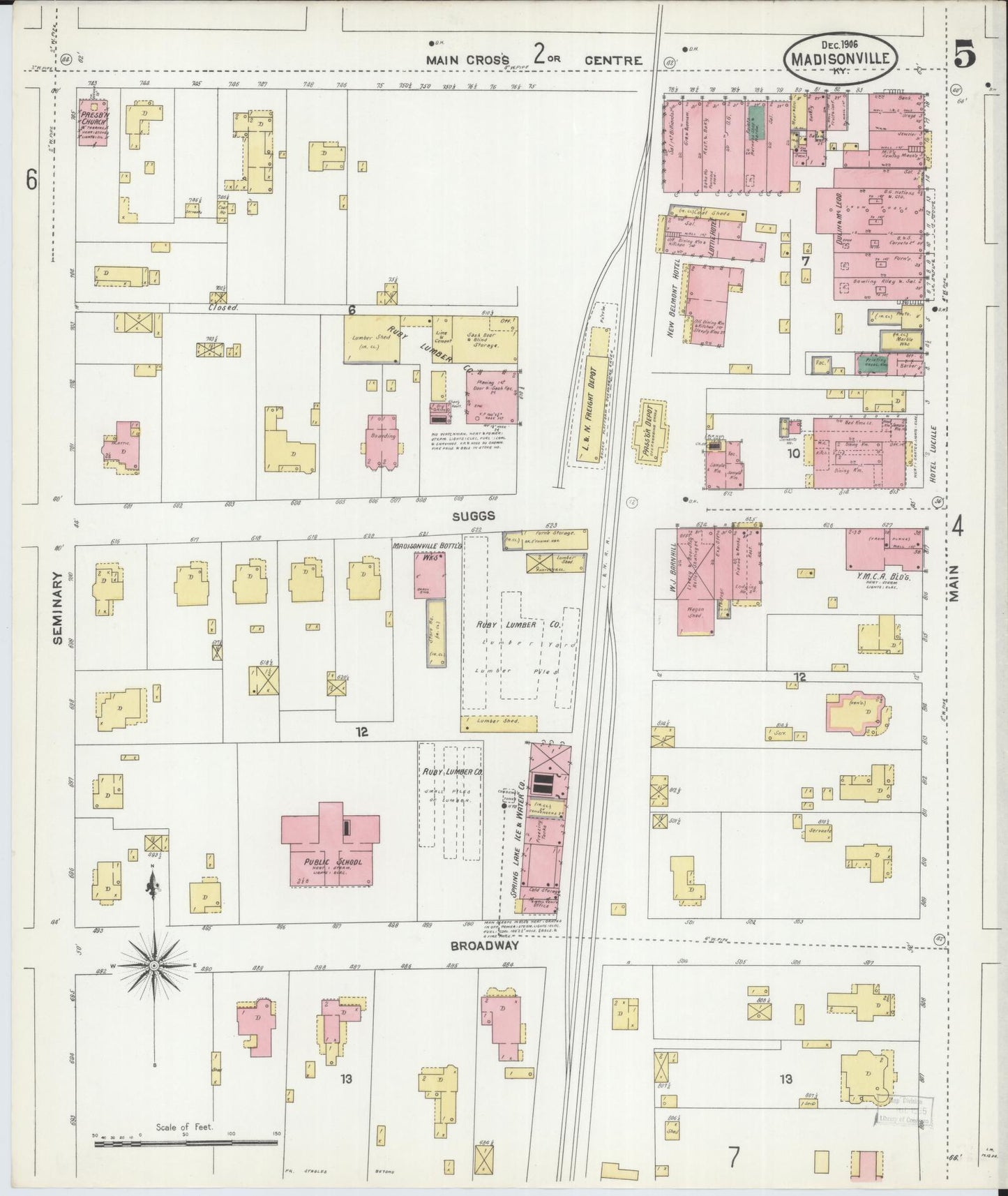 Sanborn Fire Insurance Map from Madisonville, Hopkins County, Kentucky (1906), Sheet #0005 - Historic Sanborn Fire Insurance Map Print, vintage old map wall art, antique decor, genealogy gift, Kentucky Kentucky map
