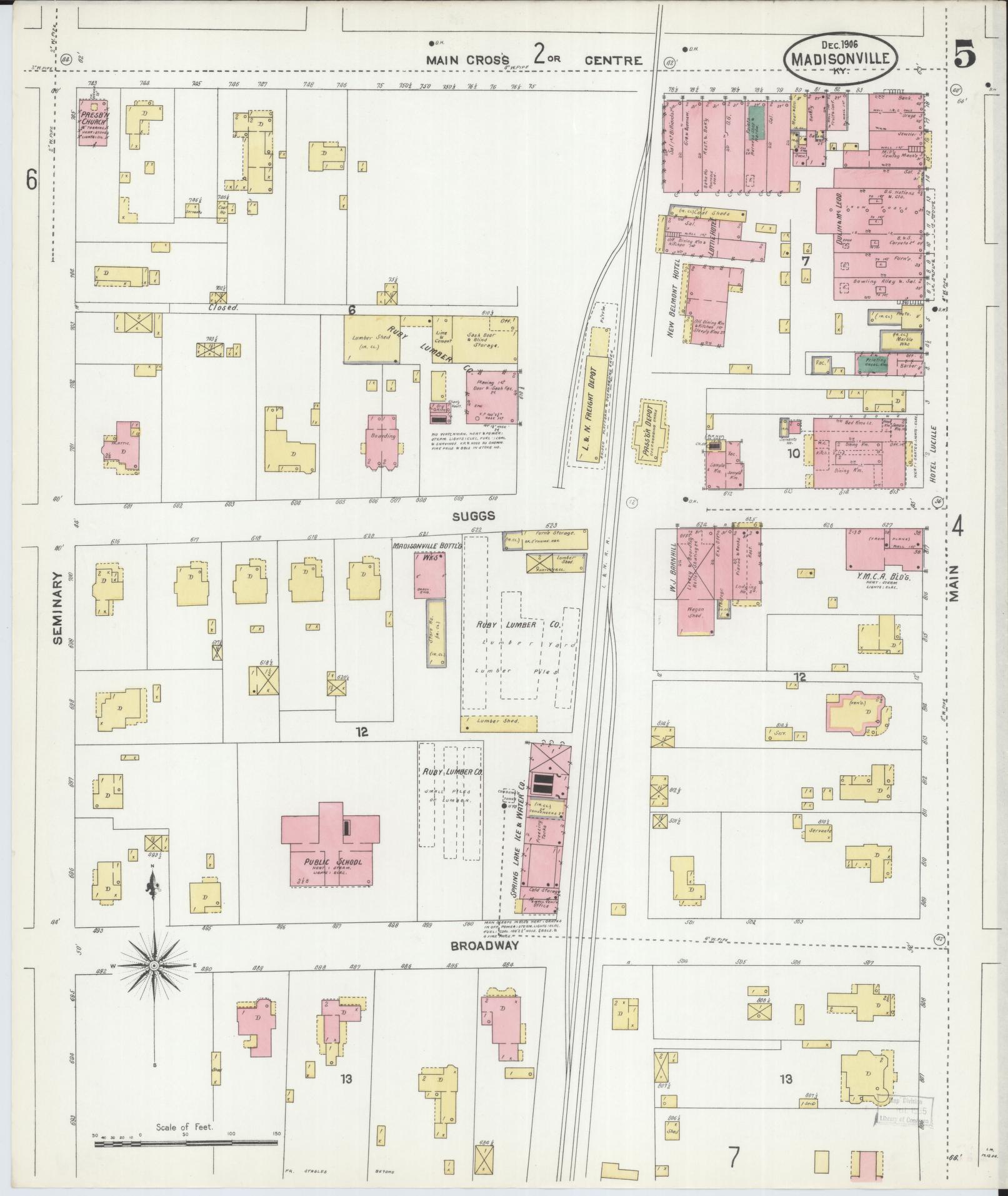 Sanborn Fire Insurance Map from Madisonville, Hopkins County, Kentucky (1906), Sheet #0005 - Historic Sanborn Fire Insurance Map Print, vintage old map wall art, antique decor, genealogy gift, Kentucky Kentucky map