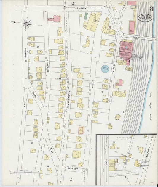 Sanborn Fire Insurance Map from Grafton, Taylor County, West Virginia (1906), Sheet #0003 - Historic Sanborn Fire Insurance Map Print, vintage old map wall art, antique decor, genealogy gift, West Virginia West Virginia map