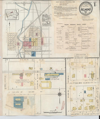 Sanborn Fire Insurance Map from Belmond, Wright County, Iowa (1939), Sheet #0001 - Historic Sanborn Fire Insurance Map Print