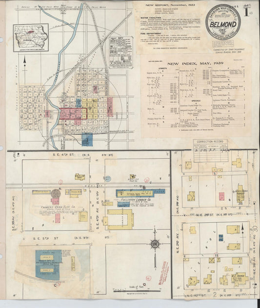 Sanborn Fire Insurance Map from Belmond, Wright County, Iowa (1939), Sheet #0001 - Historic Sanborn Fire Insurance Map Print