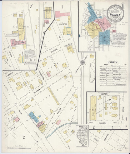 Sanborn Fire Insurance Map from Warren, Jo Daviess County, Illinois (1912), Sheet #0001 - Complete Map Set gallery image, historic Sanborn map, vintage wall art, Illinois Illinois