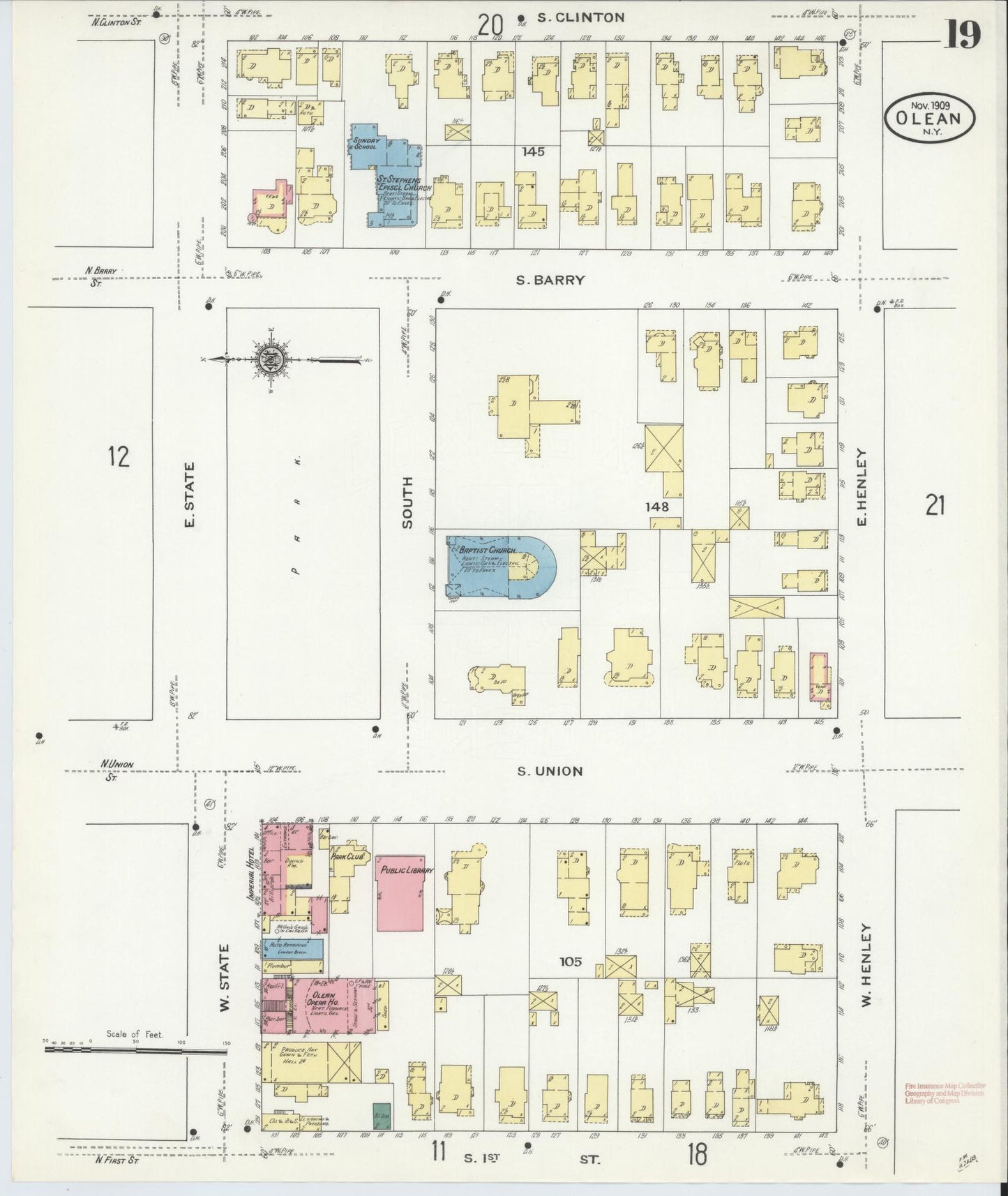 Sanborn Fire Insurance Map from Olean, Cattaraugus County, New York (1909), Sheet #0019 - Complete Map Set gallery image, historic Sanborn map, vintage wall art, New York New York