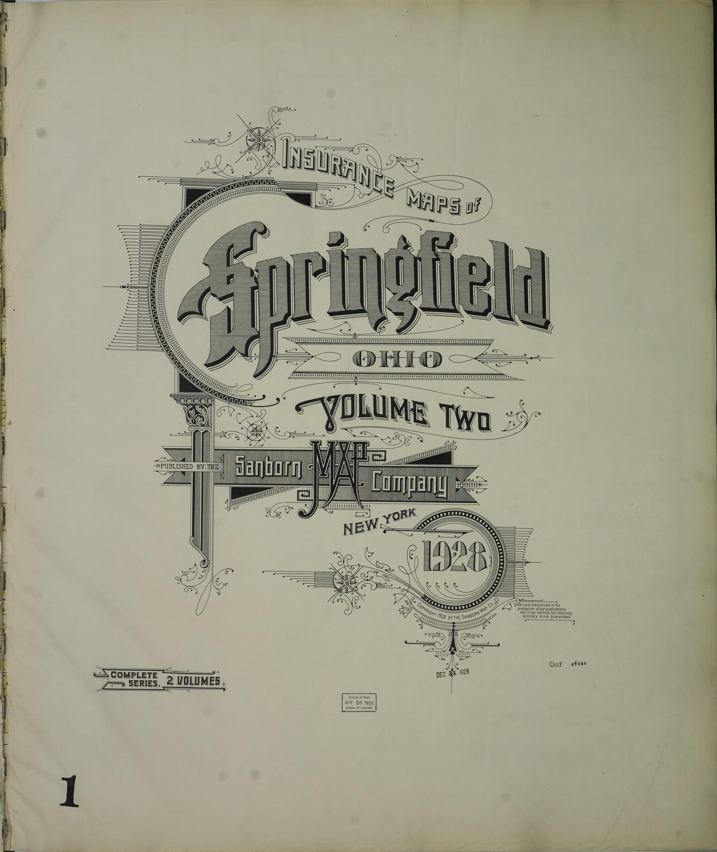 Sanborn Fire Insurance Map from Springfield, Clark County, Ohio (1928), Sheet #0001 - Complete Map Set gallery image, historic Sanborn map, vintage wall art, Ohio Ohio