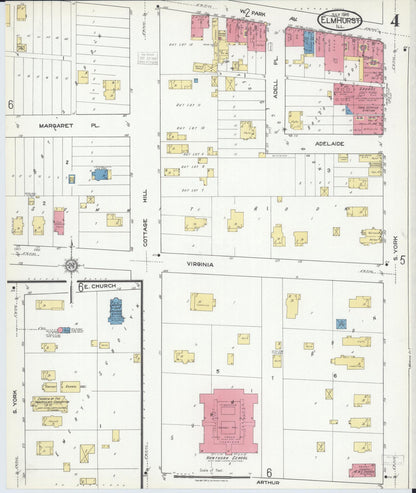 Sanborn Fire Insurance Map from Elmhurst, Du Page County, Illinois (1918), Sheet #0004 - Historic Sanborn Fire Insurance Map Print, vintage old map wall art, antique decor, genealogy gift, Illinois Illinois map