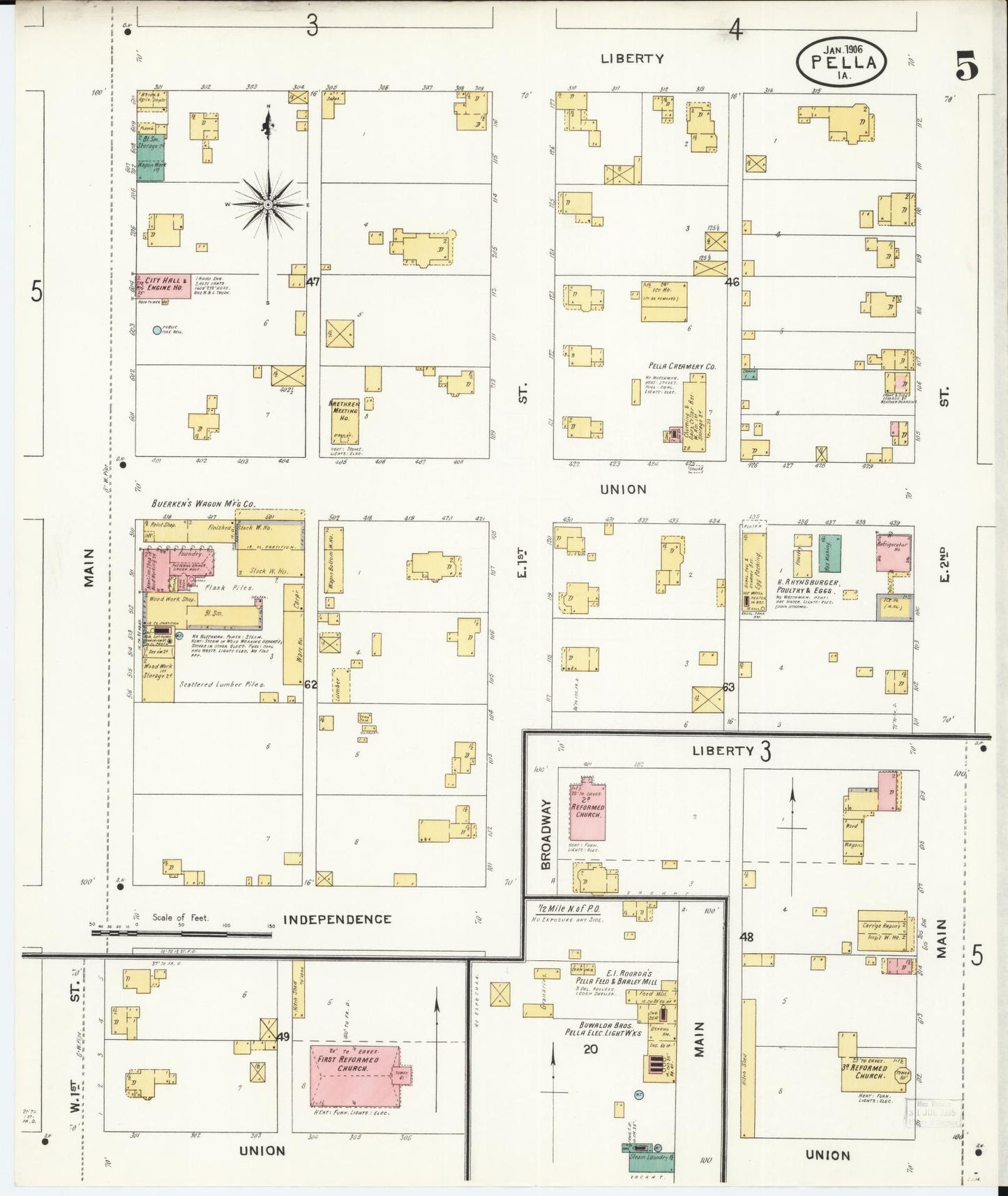 Sanborn Fire Insurance Map from Pella, Marion County, Iowa (1906), Sheet #0005 - Historic Sanborn Fire Insurance Map Print
