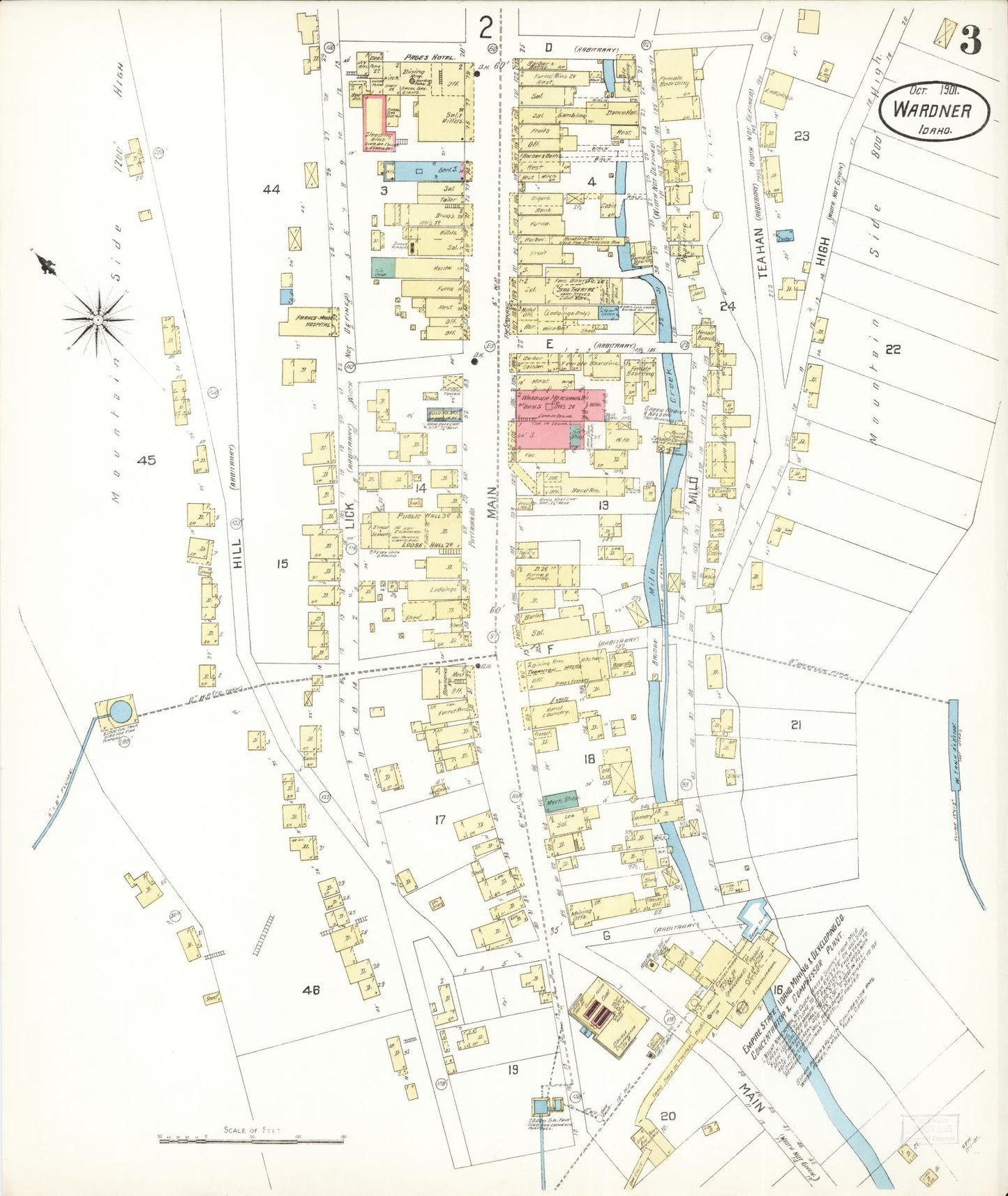 Sanborn Fire Insurance Map from Wardner, Shoshone County, Idaho (1901), Sheet #0003 - Complete Map Set gallery image, historic Sanborn map, vintage wall art, Idaho Idaho