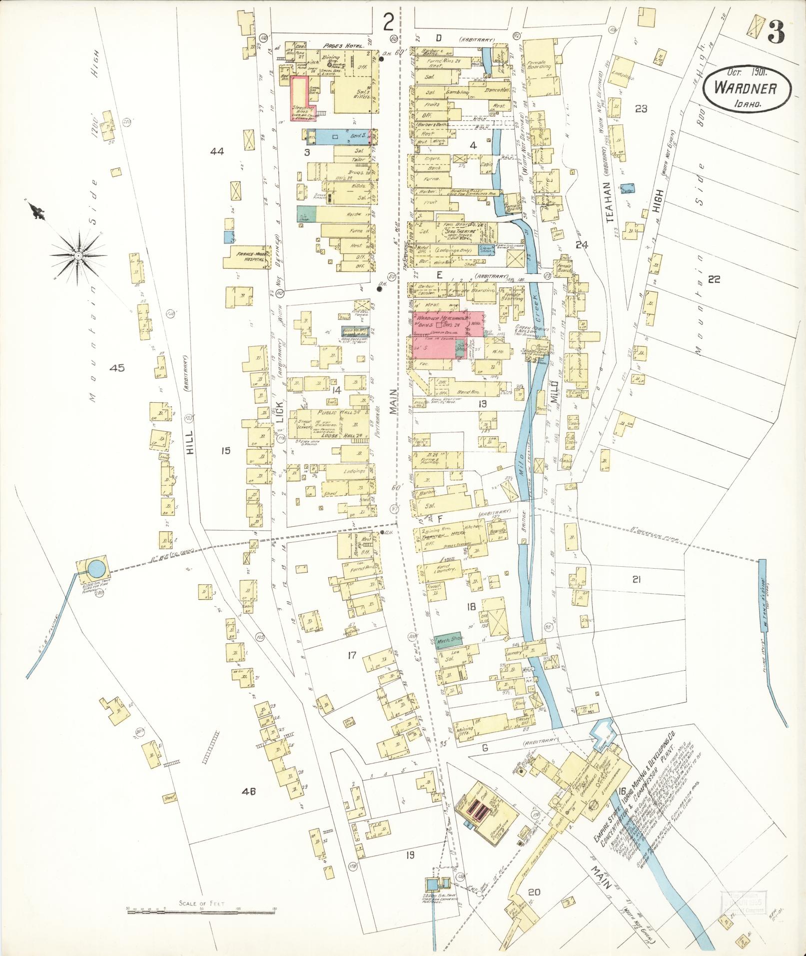 Sanborn Fire Insurance Map from Wardner, Shoshone County, Idaho (1901), Sheet #0003 - Complete Map Set gallery image, historic Sanborn map, vintage wall art, Idaho Idaho