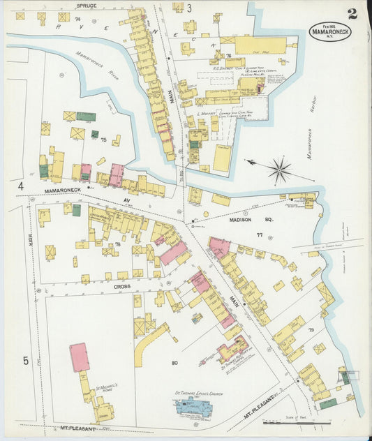 Sanborn Fire Insurance Map from Mamaroneck, Westchester County, New York (1902), Sheet #0002 - Historic Sanborn Fire Insurance Map Print, vintage old map wall art, antique decor, genealogy gift, New York New York map