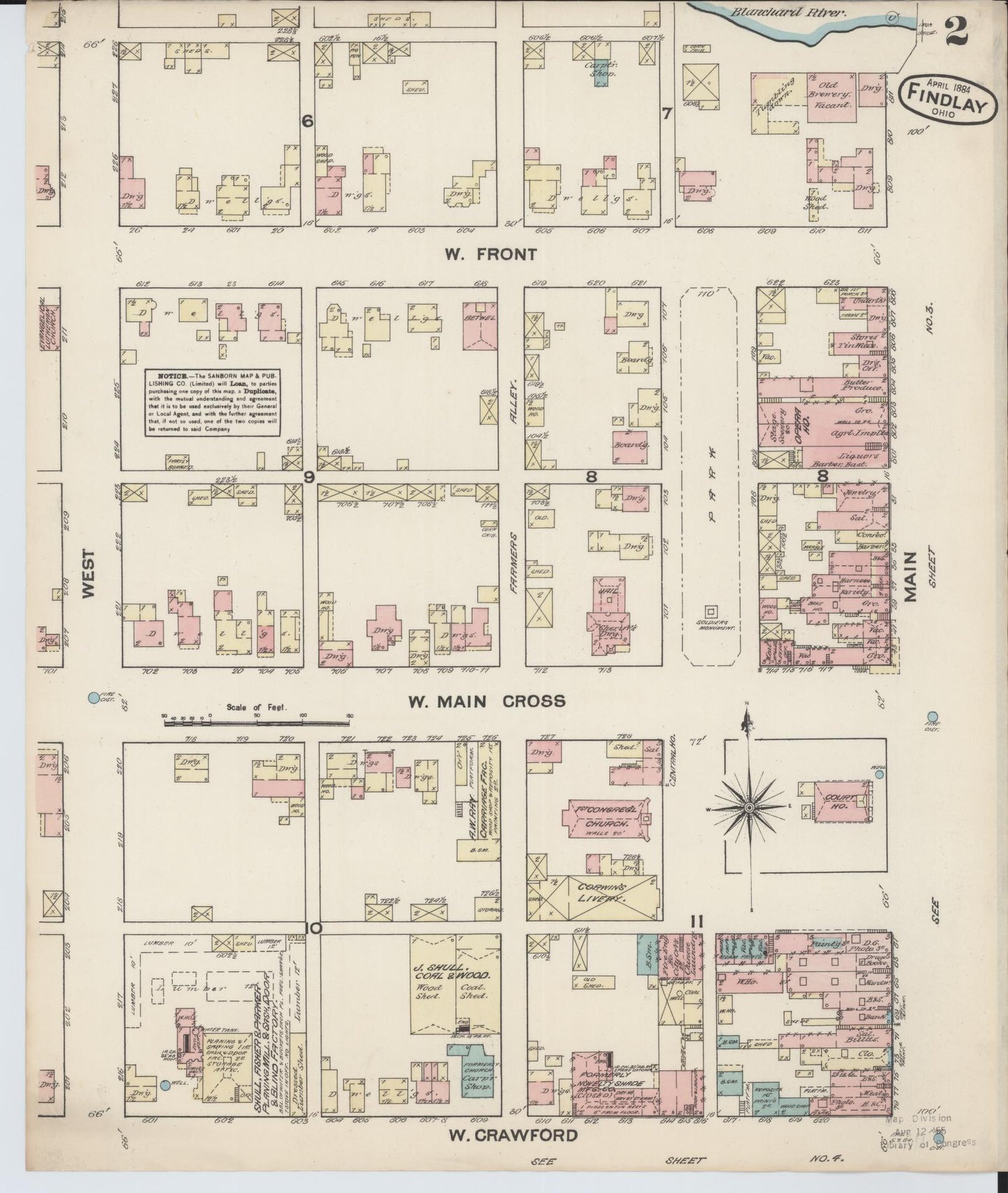 Sanborn Fire Insurance Map from Findlay, Hancock County, Ohio (1884), Sheet #0002 - Historic Sanborn Fire Insurance Map Print, vintage old map wall art, antique decor, genealogy gift, Ohio Ohio map