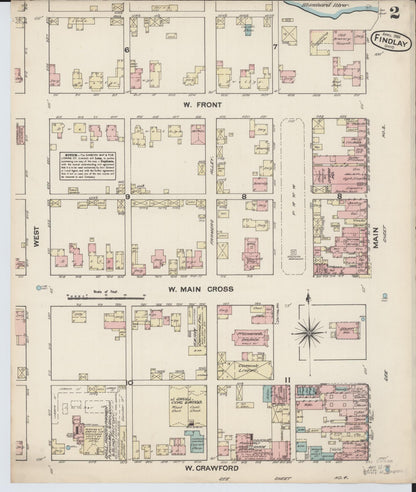 Sanborn Fire Insurance Map from Findlay, Hancock County, Ohio (1884), Sheet #0002 - Historic Sanborn Fire Insurance Map Print, vintage old map wall art, antique decor, genealogy gift, Ohio Ohio map