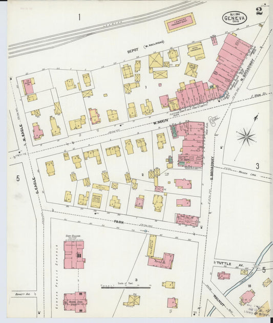 Sanborn Fire Insurance Map from Geneva, Ashtabula County, Ohio (1904), Sheet #0002 - Historic Sanborn Fire Insurance Map Print, vintage old map wall art, antique decor, genealogy gift, Ohio Ohio map