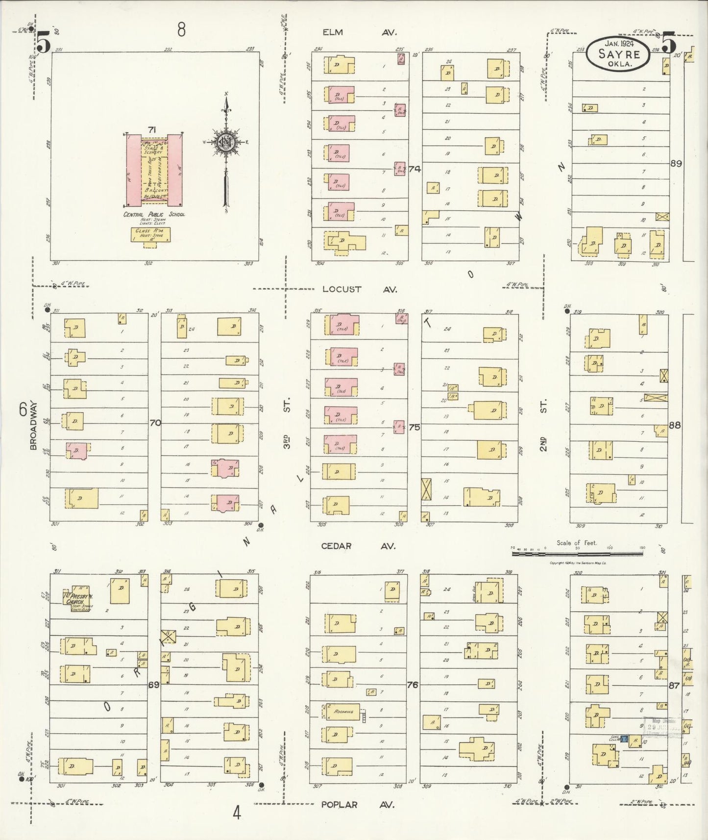 Sanborn Fire Insurance Map from Sayre, Beckham County, Oklahoma (1924), Sheet #0005 - Complete Map Set gallery image, historic Sanborn map, vintage wall art, Oklahoma Oklahoma