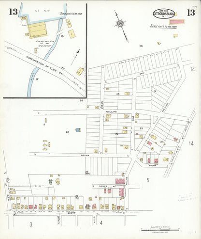 Sanborn Fire Insurance Map from Stroudsburg, Monroe County, Pennsylvania (1923), Sheet #0013 - Historic Sanborn Fire Insurance Map Print, vintage old map wall art, antique decor, genealogy gift, Pennsylvania Pennsylvania map
