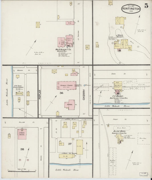 Sanborn Fire Insurance Map from Huntington, Huntington County, Indiana (1887), Sheet #0005 - Historic Sanborn Fire Insurance Map Print, vintage old map wall art, antique decor, genealogy gift, Indiana Indiana map