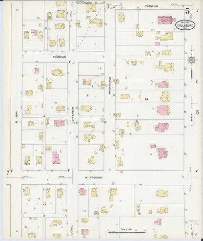 Sanborn Fire Insurance Map from Hillsboro, Montgomery County, Illinois (1912), Sheet #0005 - Complete Map Set gallery image, historic Sanborn map, vintage wall art, Illinois Illinois
