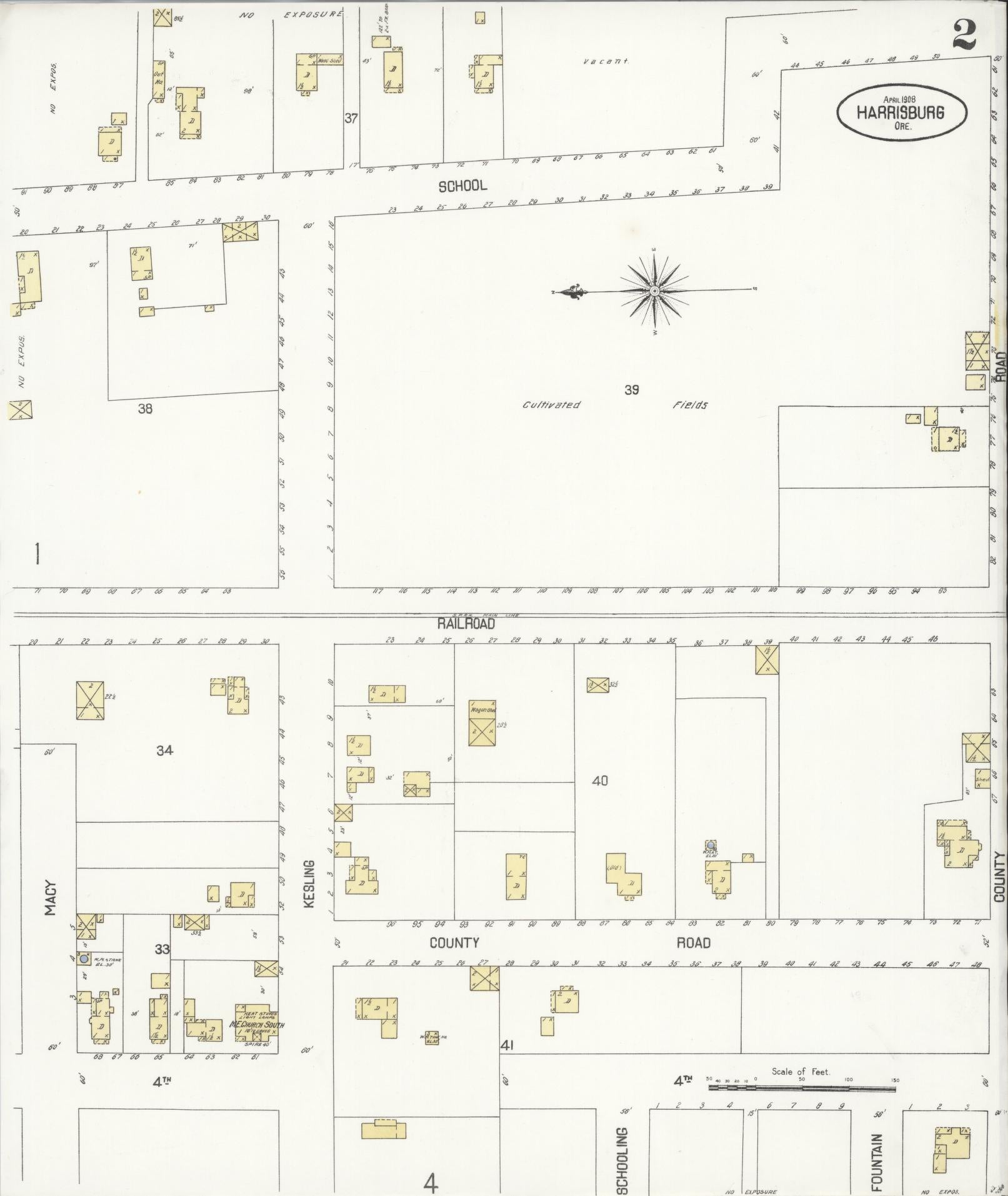 Sanborn Fire Insurance Map from Harrisburg, Linn County, Oregon (1908), Sheet #0002 - Complete Map Set gallery image, historic Sanborn map, vintage wall art, Oregon Oregon
