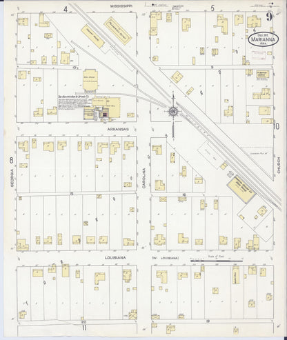 Sanborn Fire Insurance Map from Marianna, Lee County, Arkansas (1912), Sheet #0009 - Complete Map Set gallery image, historic Sanborn map, vintage wall art, Arkansas Arkansas