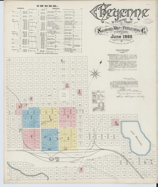 Sanborn Fire Insurance Map from Cheyenne, Laramie County, Wyoming (1886), Sheet #0001 - Historic Sanborn Fire Insurance Map Print, vintage old map wall art, antique decor, genealogy gift, Wyoming Wyoming map