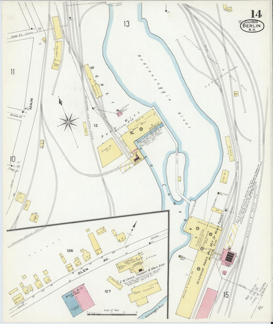 Sanborn Fire Insurance Map from Berlin, Coos County, New Hampshire (1909), Sheet #0014 - Historic Sanborn Fire Insurance Map Print, vintage old map wall art, antique decor, genealogy gift, New Hampshire New Hampshire map