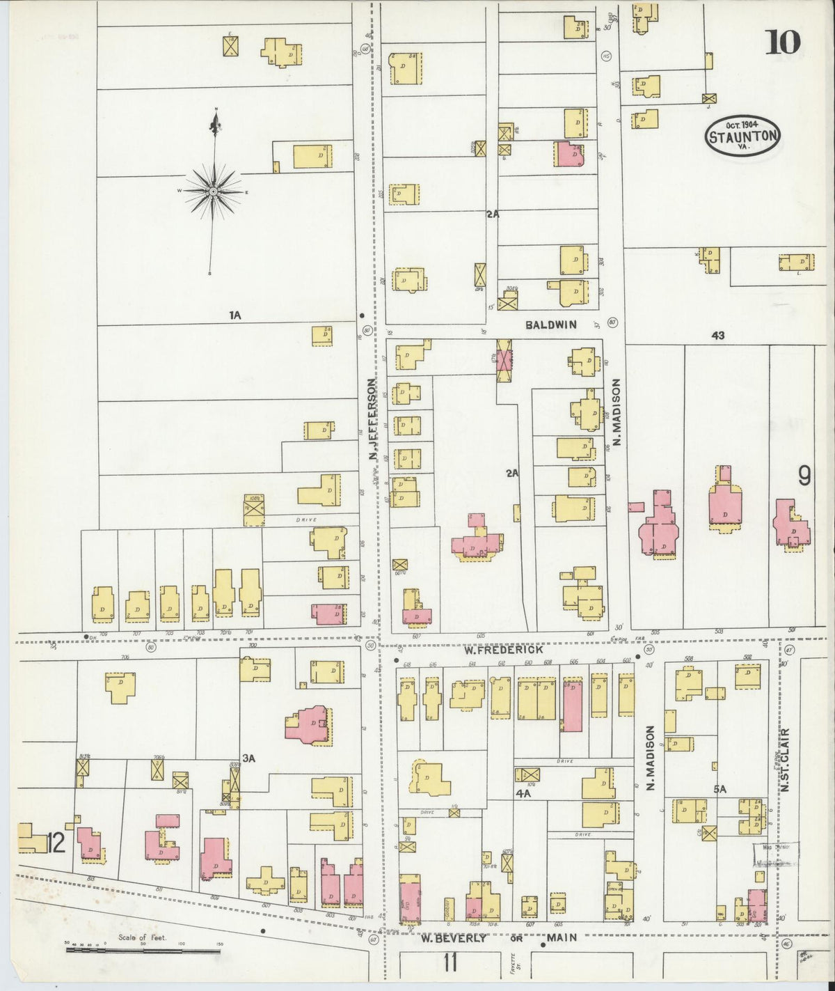 Sanborn Fire Insurance Map from Staunton, Independent Cities, Virginia (1904), Sheet #0010 - Complete Map Set gallery image, historic Sanborn map, vintage wall art, Virginia Virginia