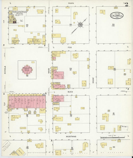 Sanborn Fire Insurance Map from Caldwell, Burleson County, Texas (1915), Sheet #0002 - Historic Sanborn Fire Insurance Map Print, vintage old map wall art, antique decor, genealogy gift, Texas Texas map