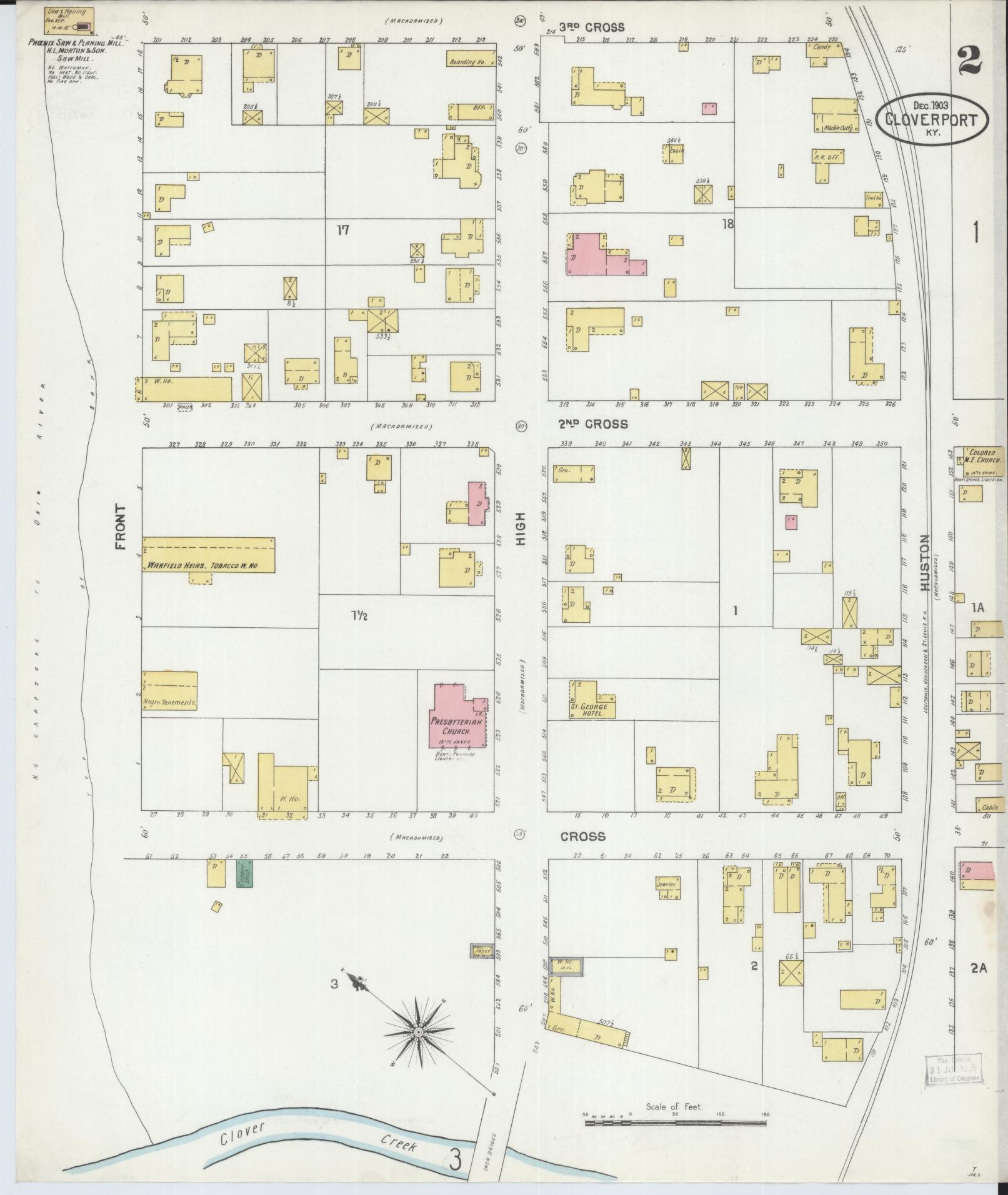 Sanborn Fire Insurance Map from Cloverport, Breckinridge County, Kentucky (1903), Sheet #0002 - Complete Map Set gallery image, historic Sanborn map, vintage wall art, Kentucky Kentucky