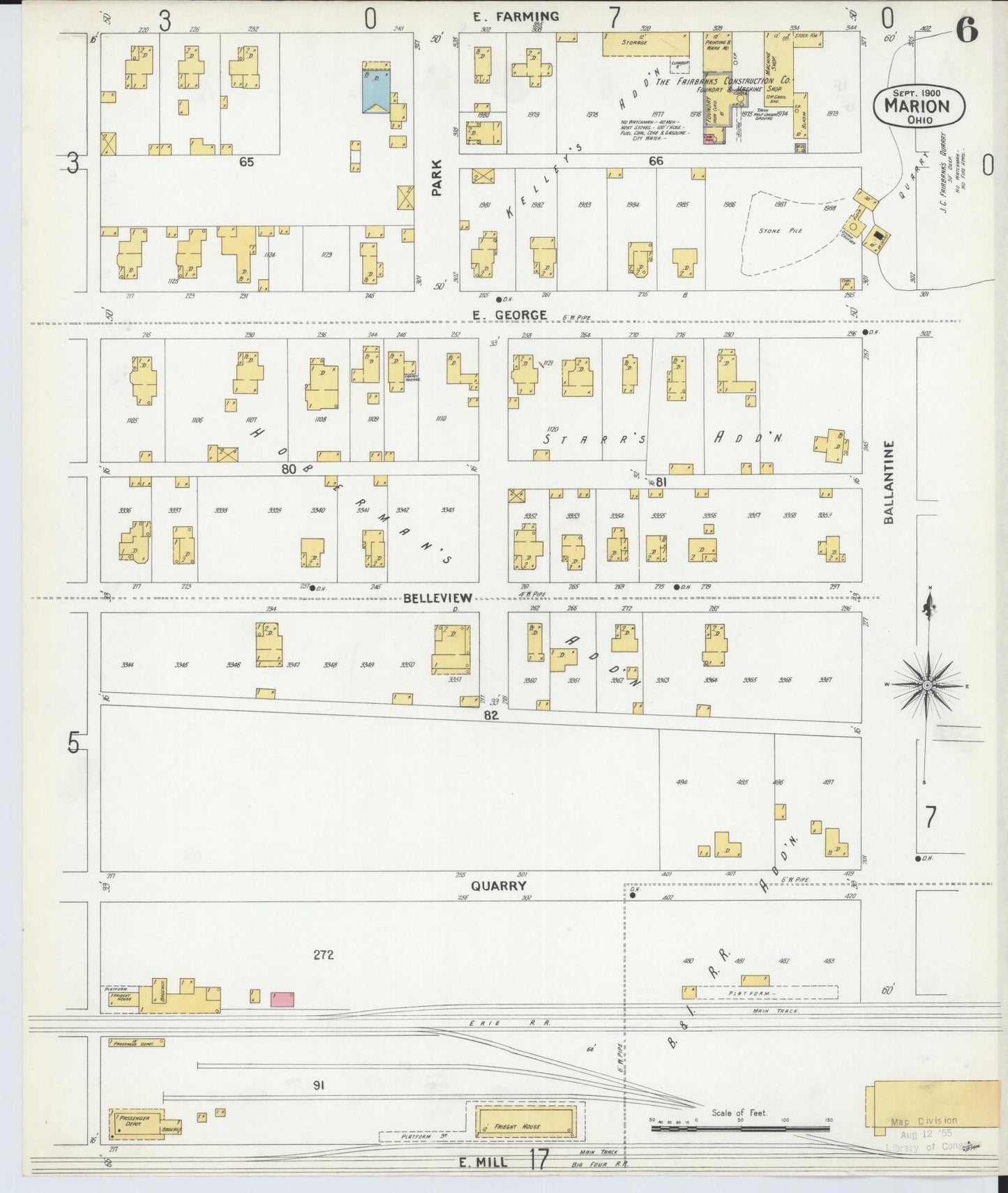Sanborn Fire Insurance Map from Marion, Marion County, Ohio (1900), Sheet #0006 - Historic Sanborn Fire Insurance Map Print, vintage old map wall art, antique decor, genealogy gift, Ohio Ohio map