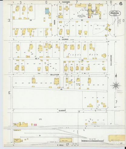 Sanborn Fire Insurance Map from Marion, Marion County, Ohio (1900), Sheet #0006 - Historic Sanborn Fire Insurance Map Print, vintage old map wall art, antique decor, genealogy gift, Ohio Ohio map