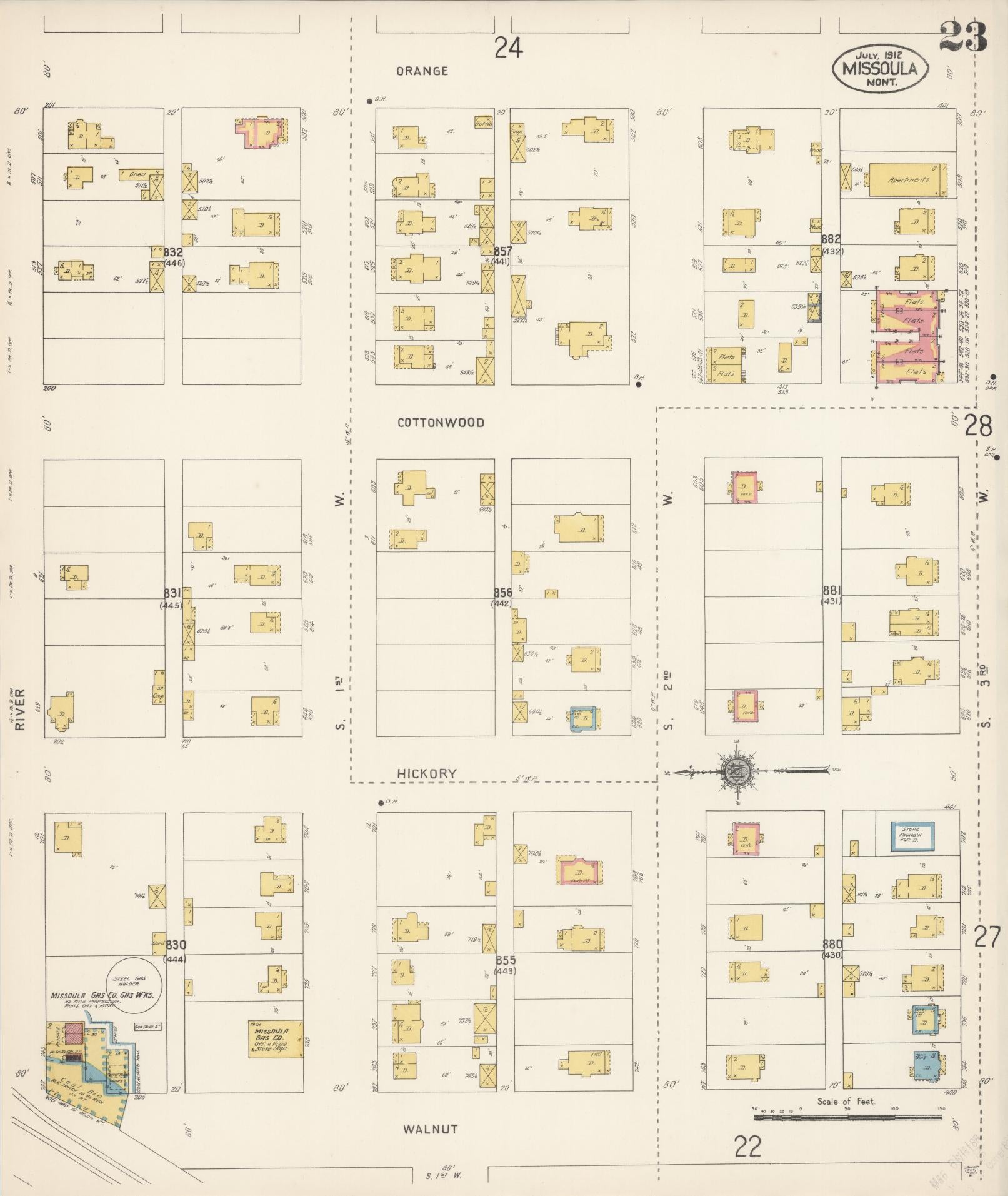 Sanborn Fire Insurance Map from Missoula, Missoula County, Montana (1912), Sheet #0023 - Historic Sanborn Fire Insurance Map Print, vintage old map wall art, antique decor, genealogy gift, Montana Montana map