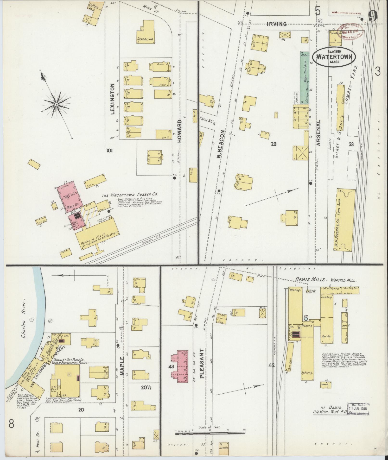 Sanborn Fire Insurance Map from Watertown, Middlesex County, Massachusetts (1899), Sheet #0009 - Complete Map Set gallery image, historic Sanborn map, vintage wall art, Massachusetts Massachusetts