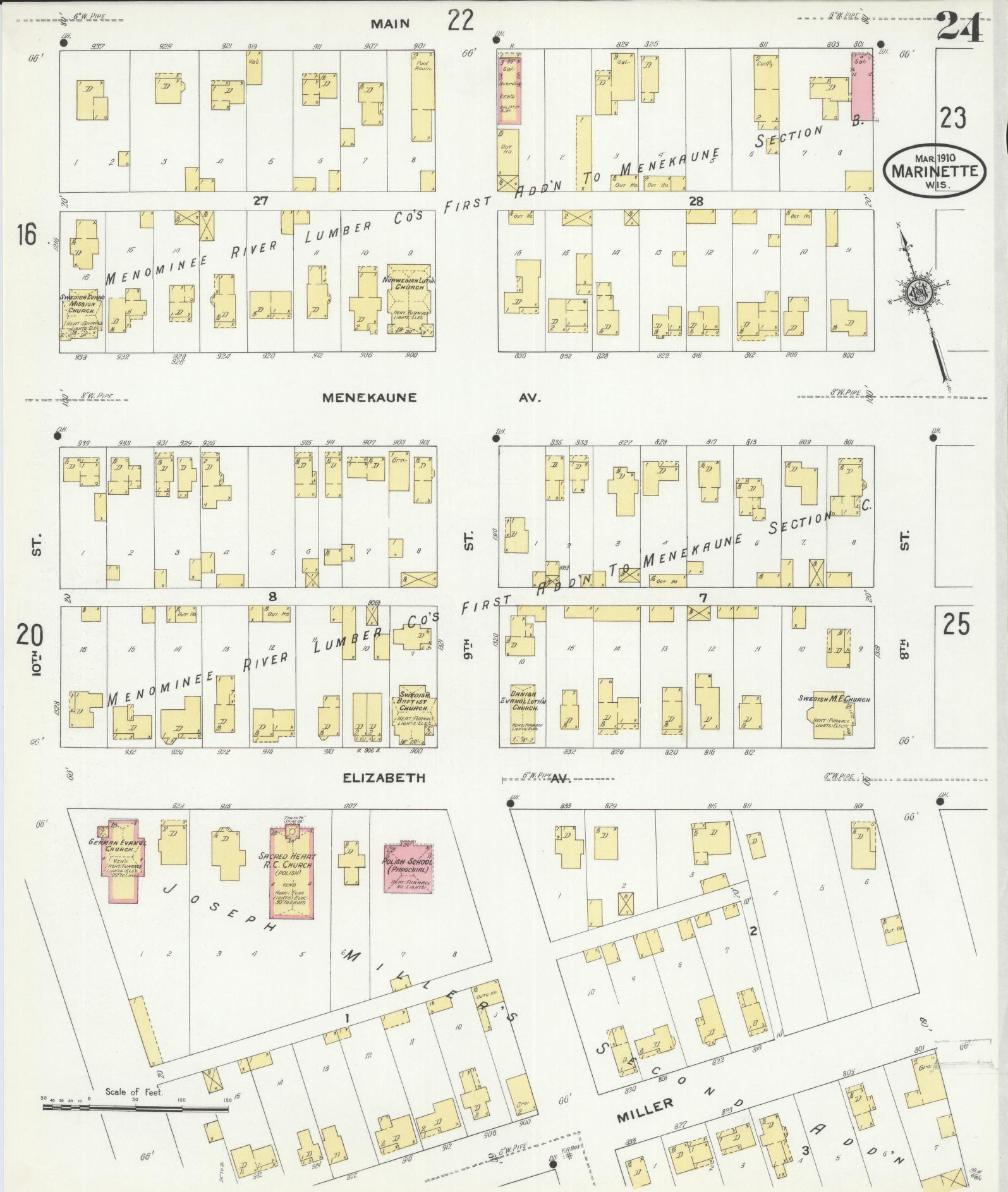 Sanborn Fire Insurance Map from Marinette, Marinette County, Wisconsin (1910), Sheet #0024 - Complete Map Set gallery image, historic Sanborn map, vintage wall art, Wisconsin Wisconsin