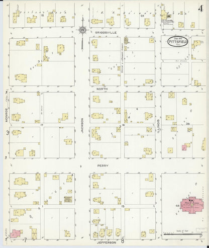 Sanborn Fire Insurance Map from Pittsfield, Pike County, Illinois (1913), Sheet #0004 - Historic Sanborn Fire Insurance Map Print, vintage old map wall art, antique decor, genealogy gift, Illinois Illinois map