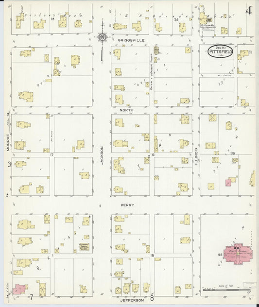 Sanborn Fire Insurance Map from Pittsfield, Pike County, Illinois (1913), Sheet #0004 - Historic Sanborn Fire Insurance Map Print, vintage old map wall art, antique decor, genealogy gift, Illinois Illinois map