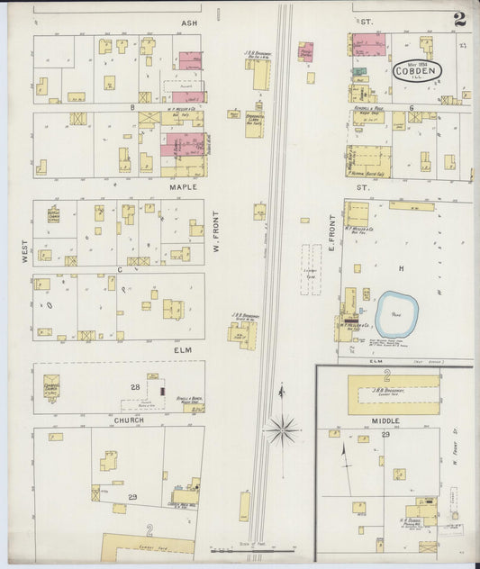 Sanborn Fire Insurance Map from Cobden, Union County, Illinois (1894), Sheet #0002 - Historic Sanborn Fire Insurance Map Print, vintage old map wall art, antique decor, genealogy gift, Illinois Illinois map